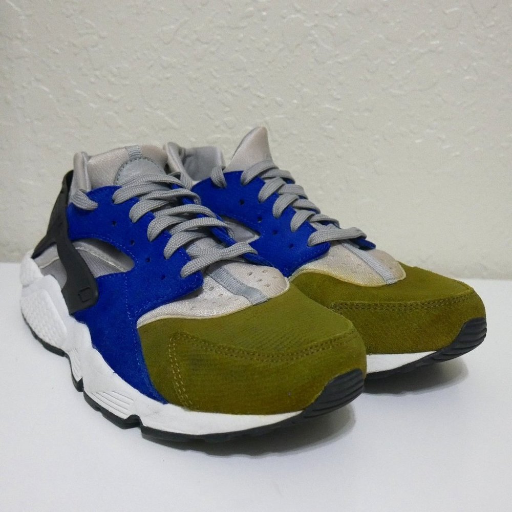 Nike Air Huarache Run PRM Sneakers Women's Size 9 Silver Royal Olive Shoes
